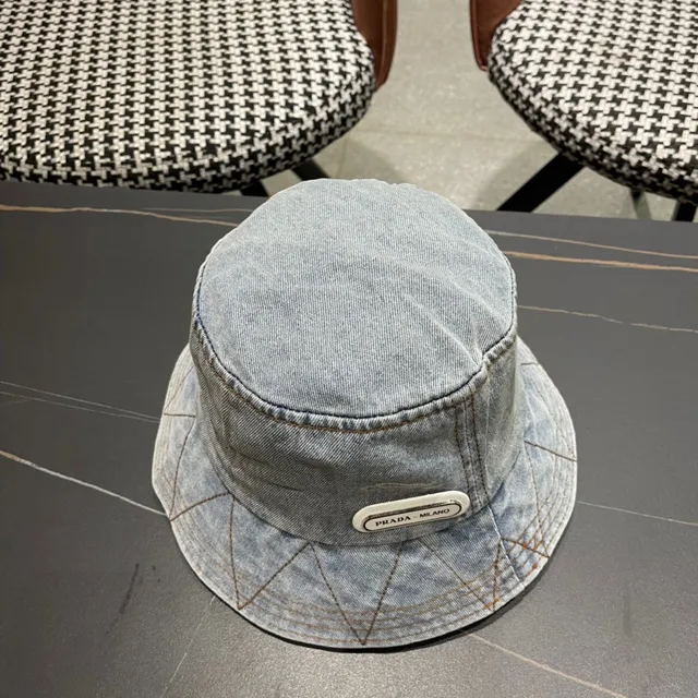 Prada Bleu Noir Construction Denim Couture Contraste Chapeau Bucket 6