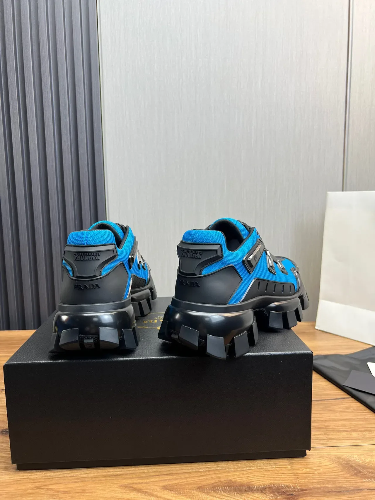 Prada Blue Black Treaded Sole Geometric Rubber Overlays Chunky Sneakers 5