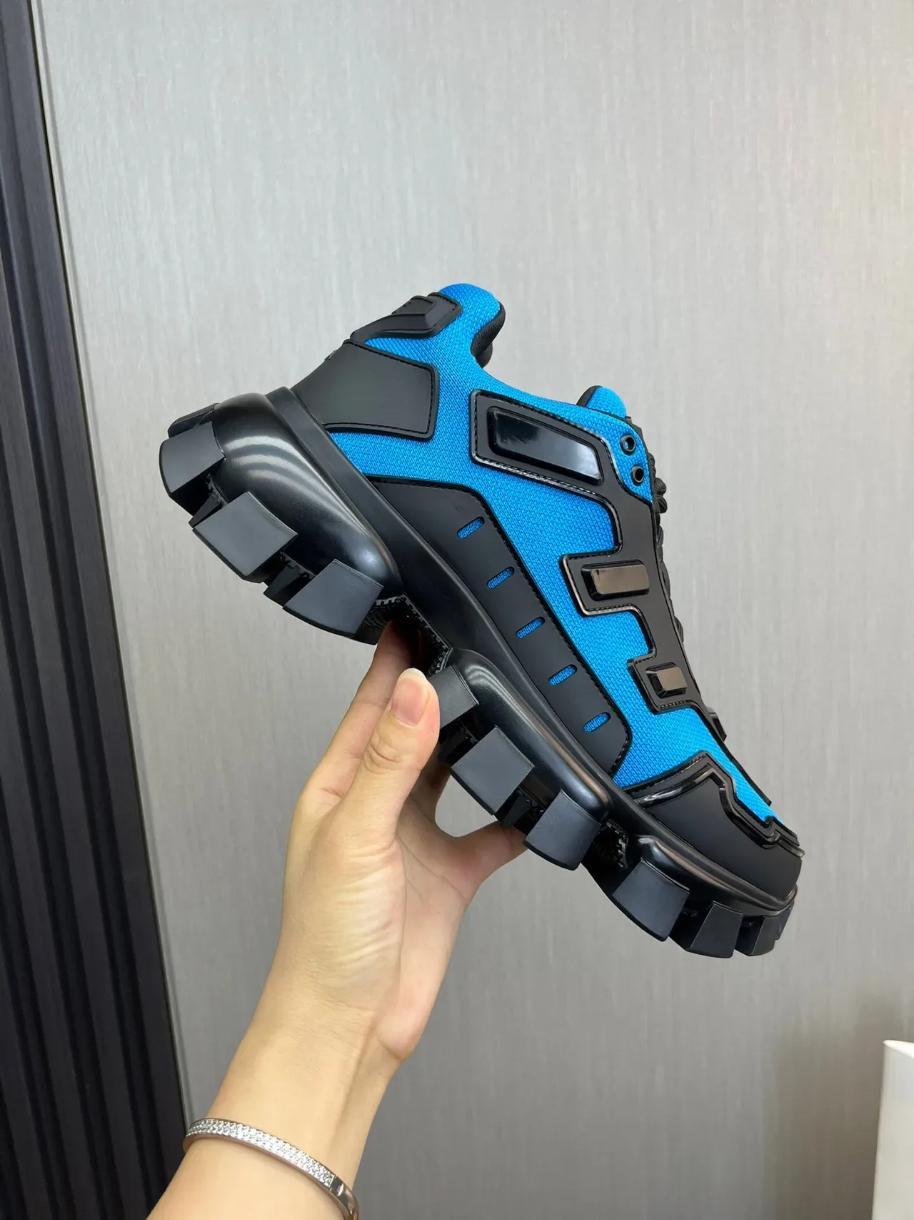 Prada Blue Black Treaded Sole Geometric Rubber Overlays Chunky Sneakers 7
