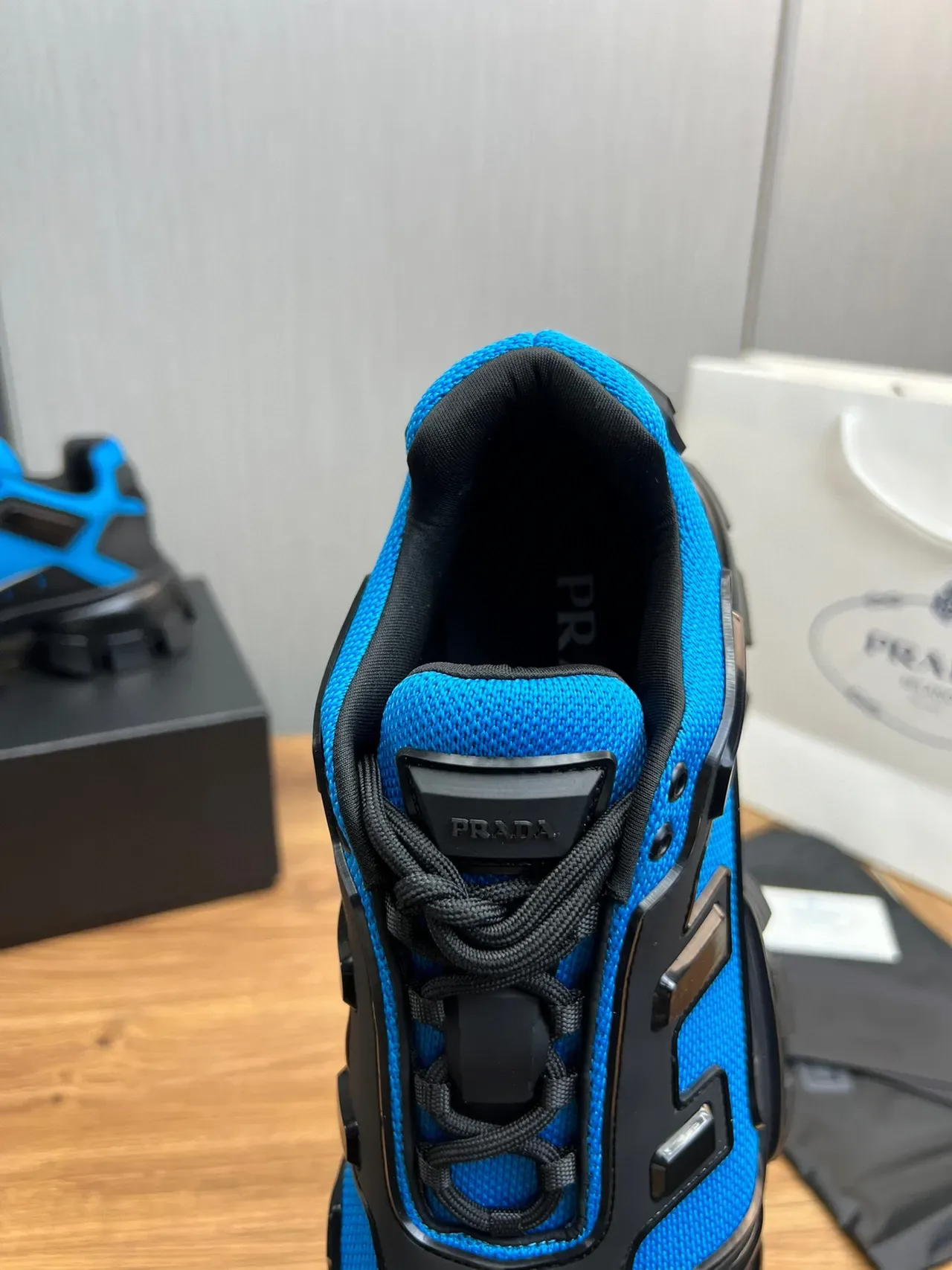 Prada Blue Black Treaded Sole Geometric Rubber Overlays Chunky Sneakers 10