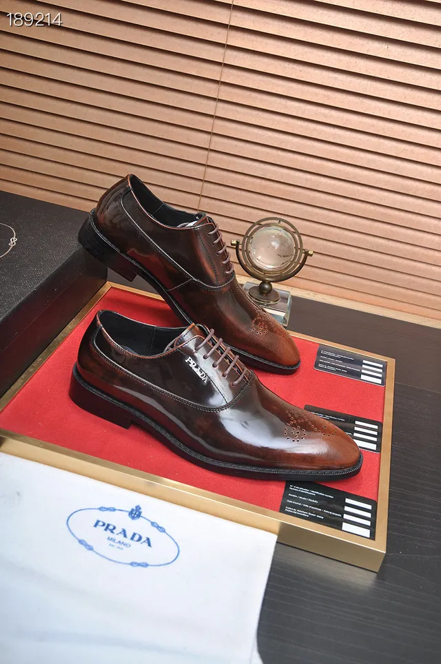 Prada أحذية أكسفورد بروغ مثقوبة بني أسود كاب توي 5