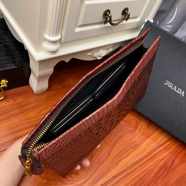 Prada Brown Crocodile-Embossed Envelope Clutch 4