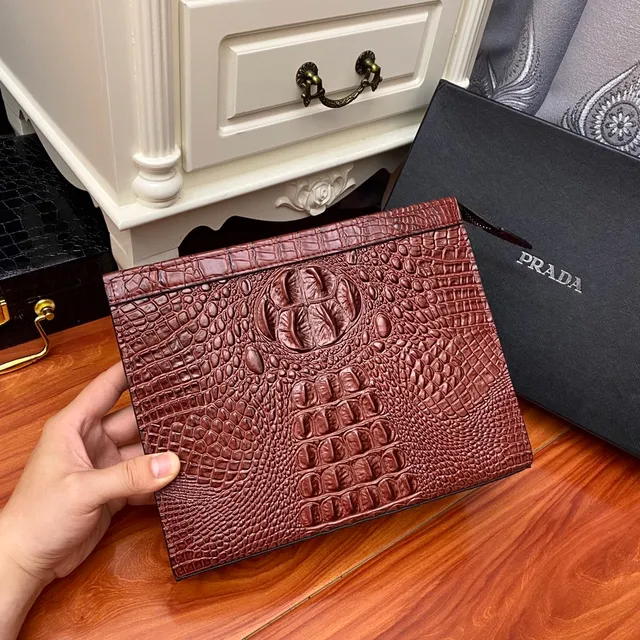 Prada Brown Crocodile-Embossed Envelope Clutch 5