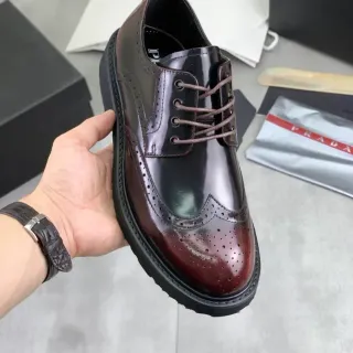 Prada Burgundy Black Two-Tone Polished Leather Wingtip Brogue