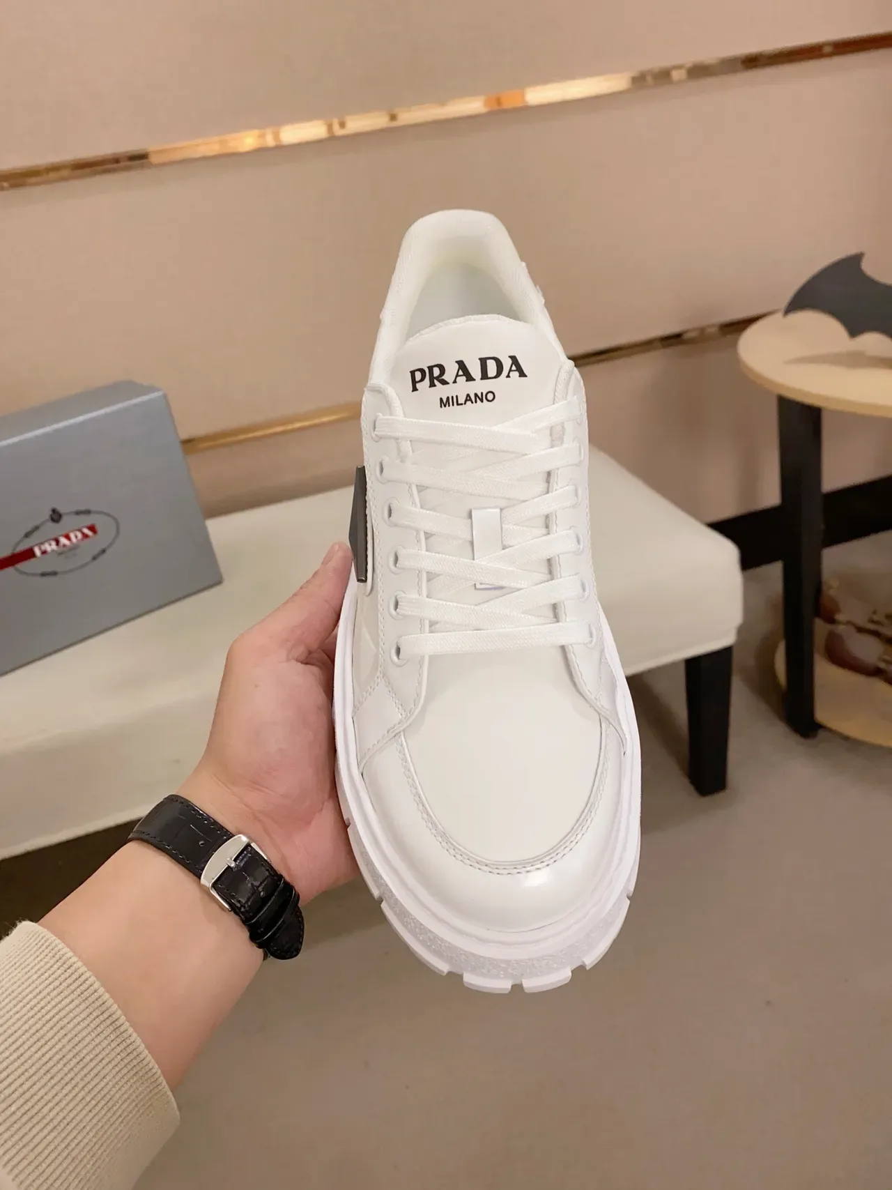 Prada Cloudbust All-White Quilted Platform Lifestyle Sneakers 5