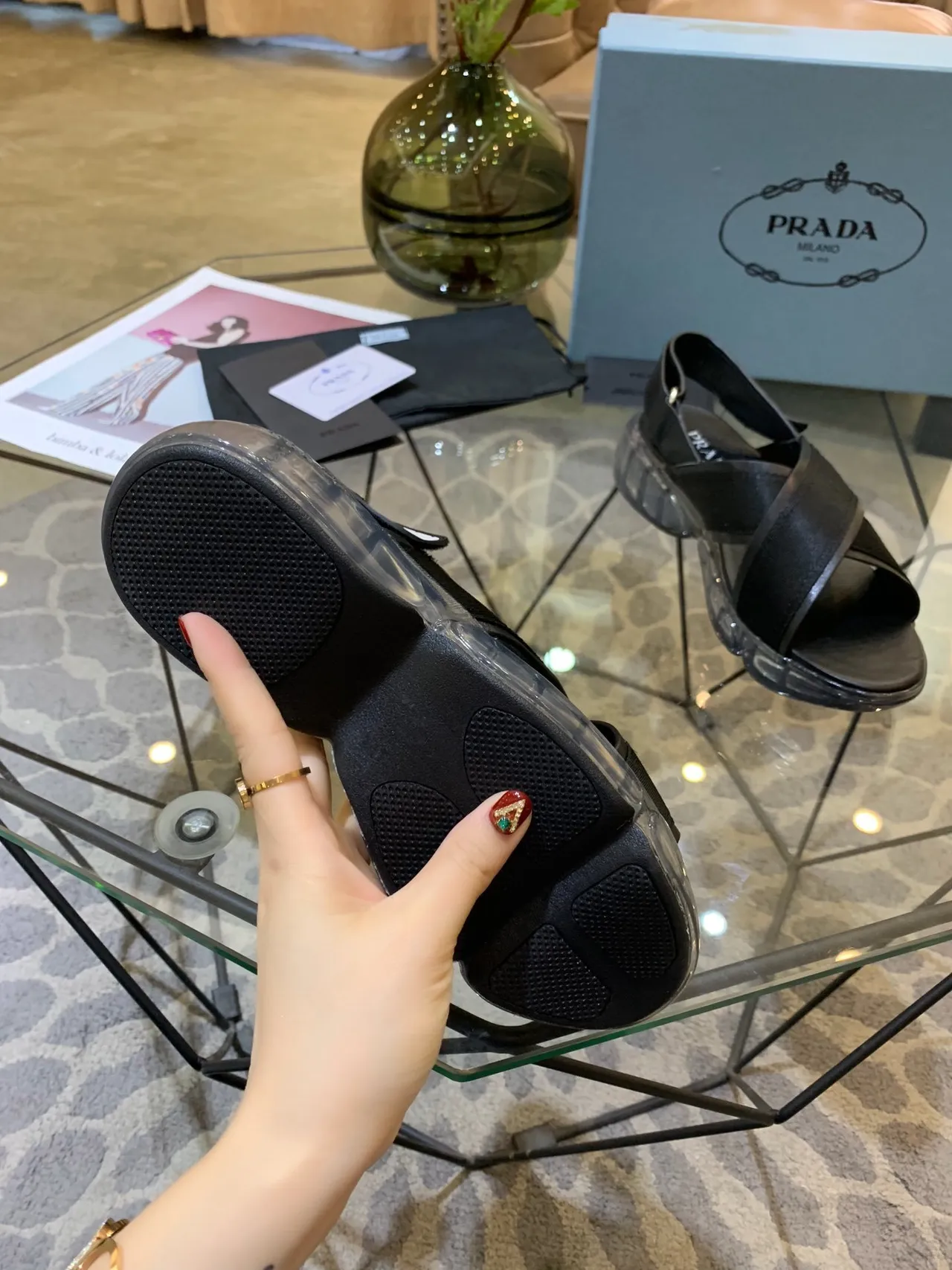 Prada Cloudbust Black and Transparent Gladiator Sandals 4