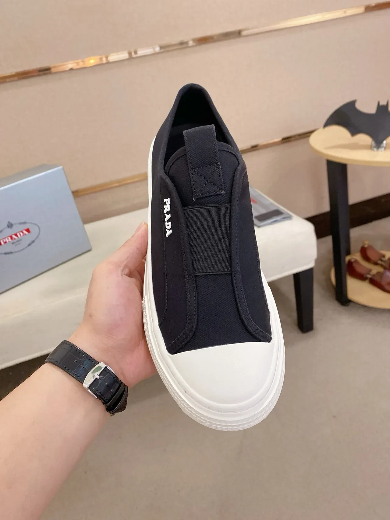 Prada Cloudbust Black and White Slip-On Lifestyle Sneakers 3