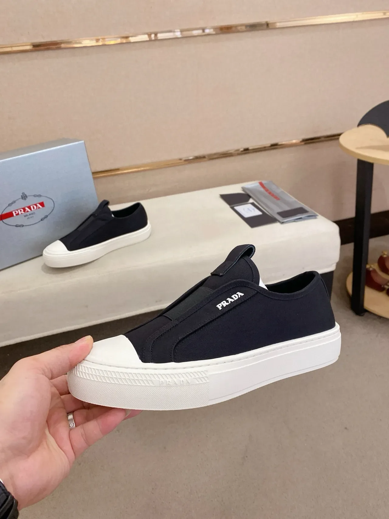 Prada Cloudbust Black and White Slip-On Lifestyle Sneakers 4