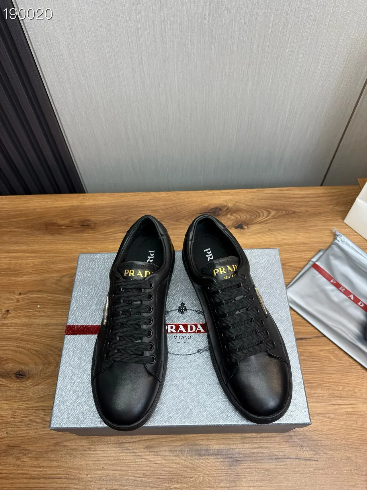 Prada Cloudbust Black Gold Leather Upper Triangle Logo Plaque Lifestyle Sneakers 2