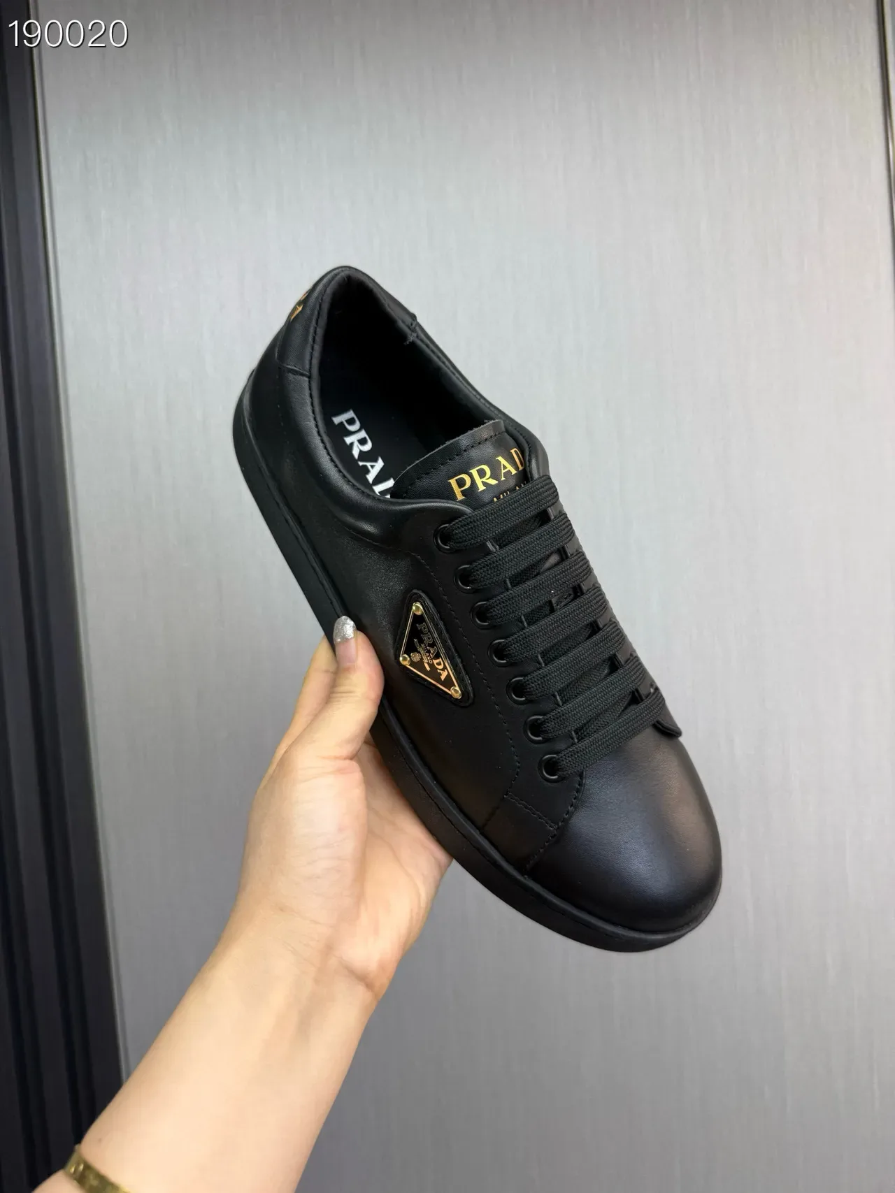 Prada Cloudbust Black Gold Leather Upper Triangle Logo Plaque Lifestyle Sneakers 3