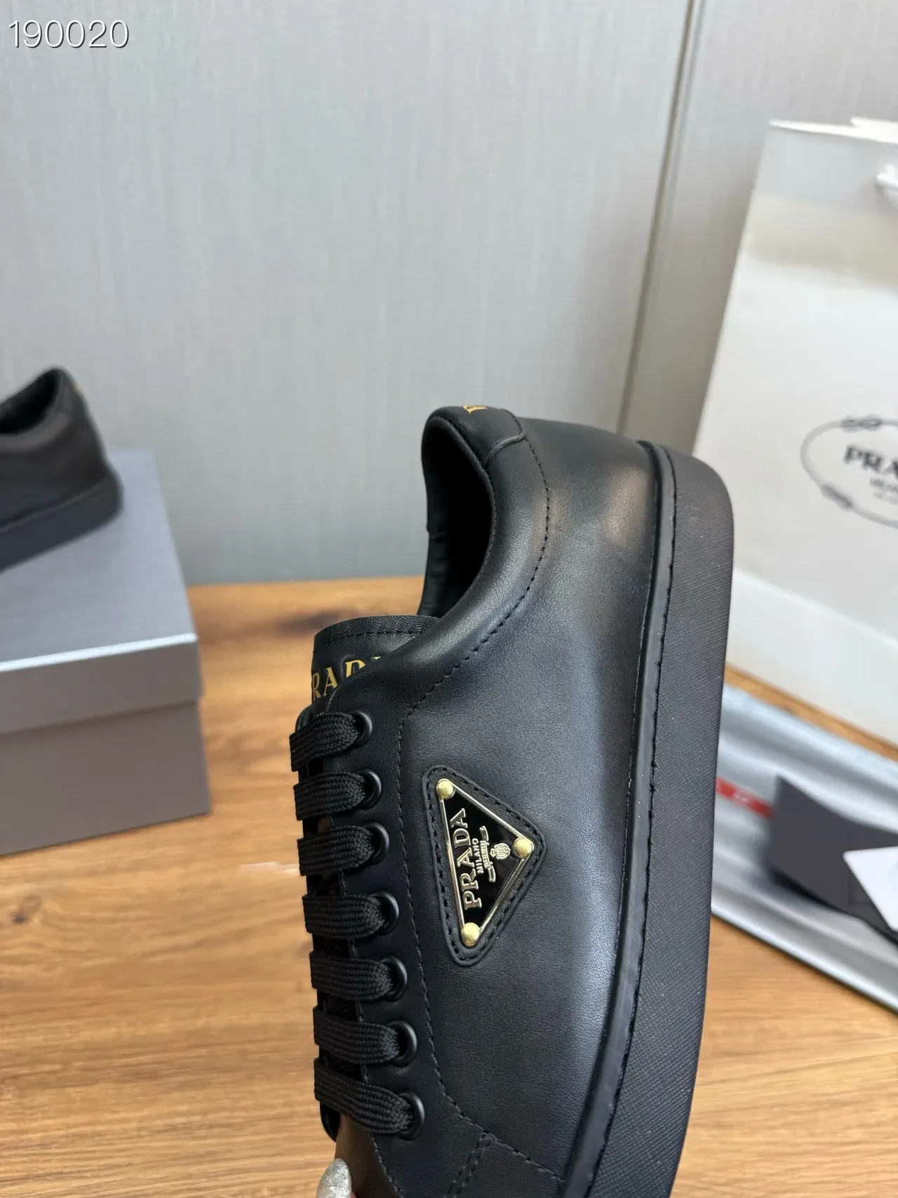 Prada Cloudbust Black Gold Leather Upper Triangle Logo Plaque Lifestyle Sneakers 4