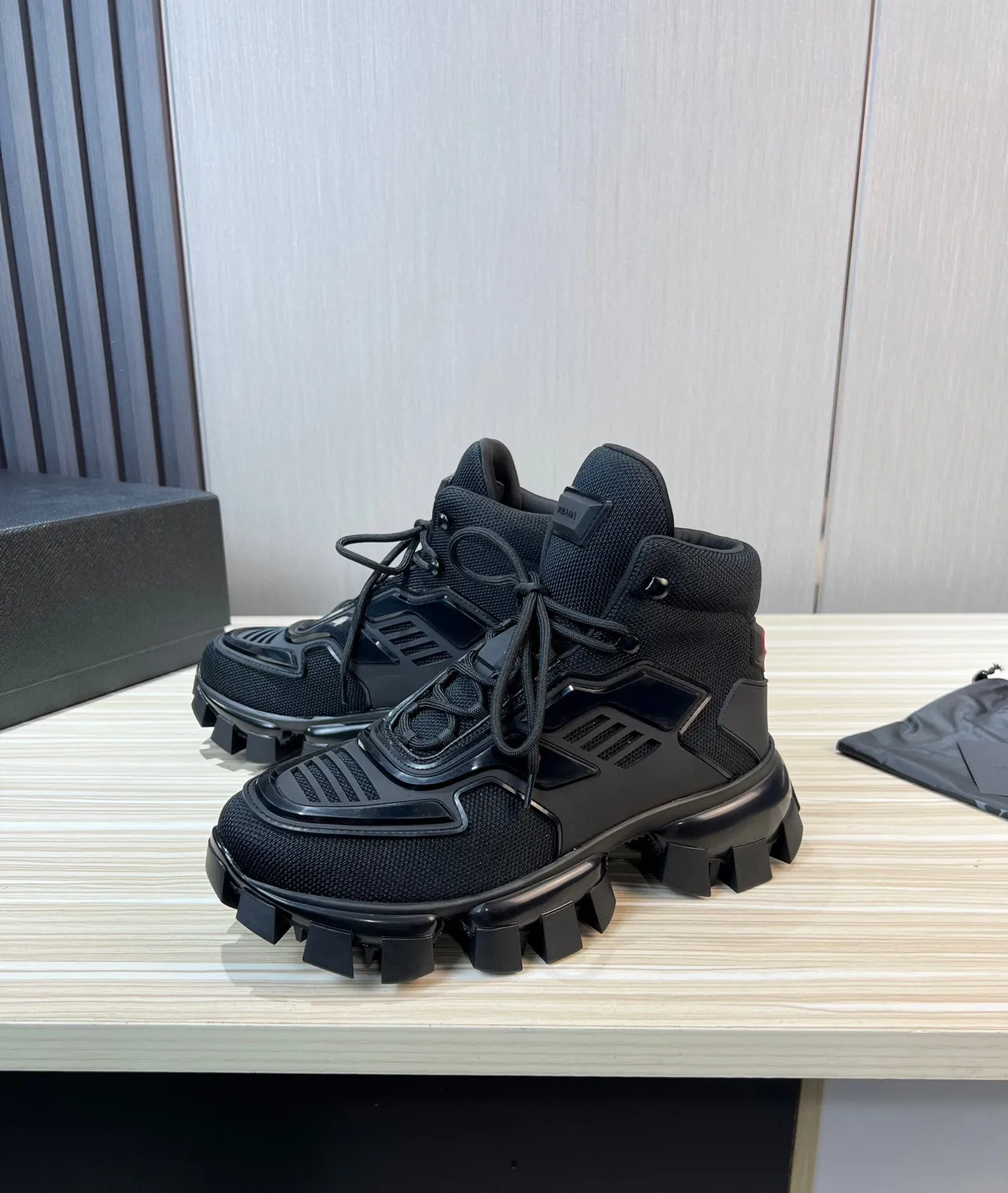 Prada Cloudbust Black Mesh and TPU High-Top Chunky Sneaker 4
