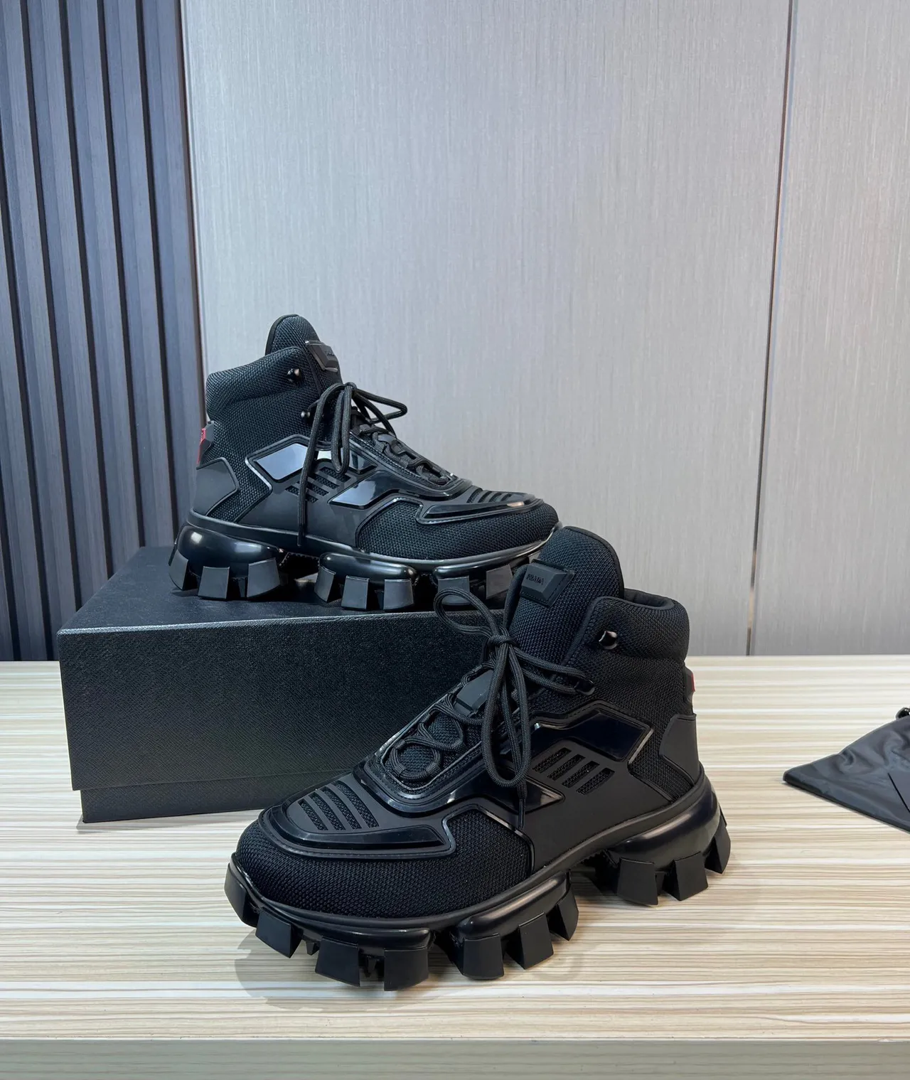 Prada Cloudbust Black Mesh and TPU High-Top Chunky Sneaker 5