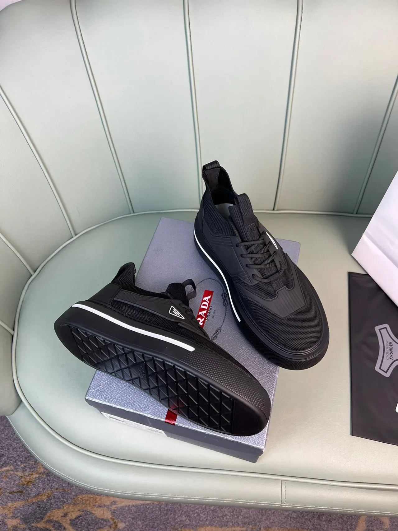 Prada Cloudbust Black Mesh Knit Lifestyle Sneakers 5