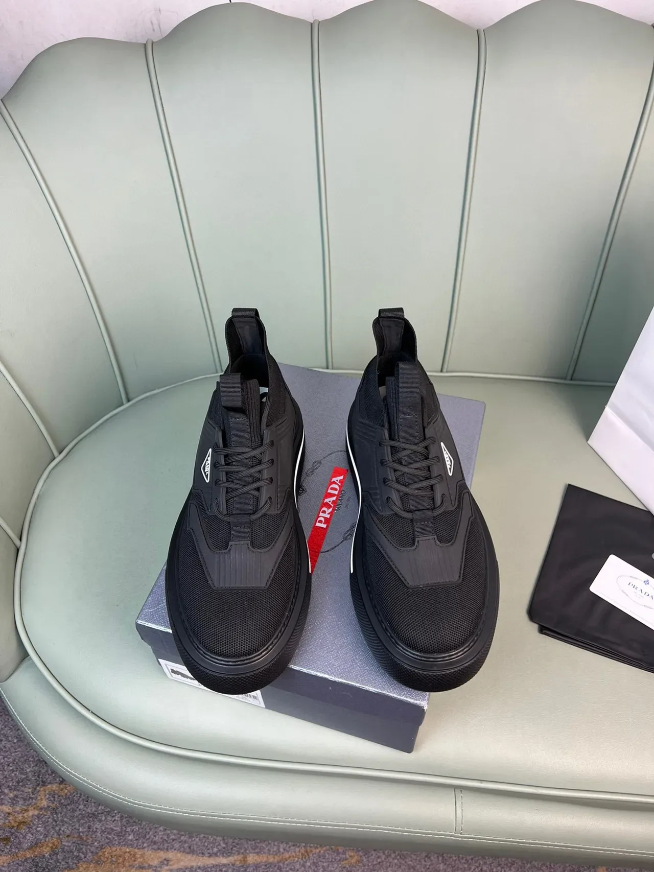 Prada Cloudbust Black Mesh Knit Lifestyle Sneakers 7