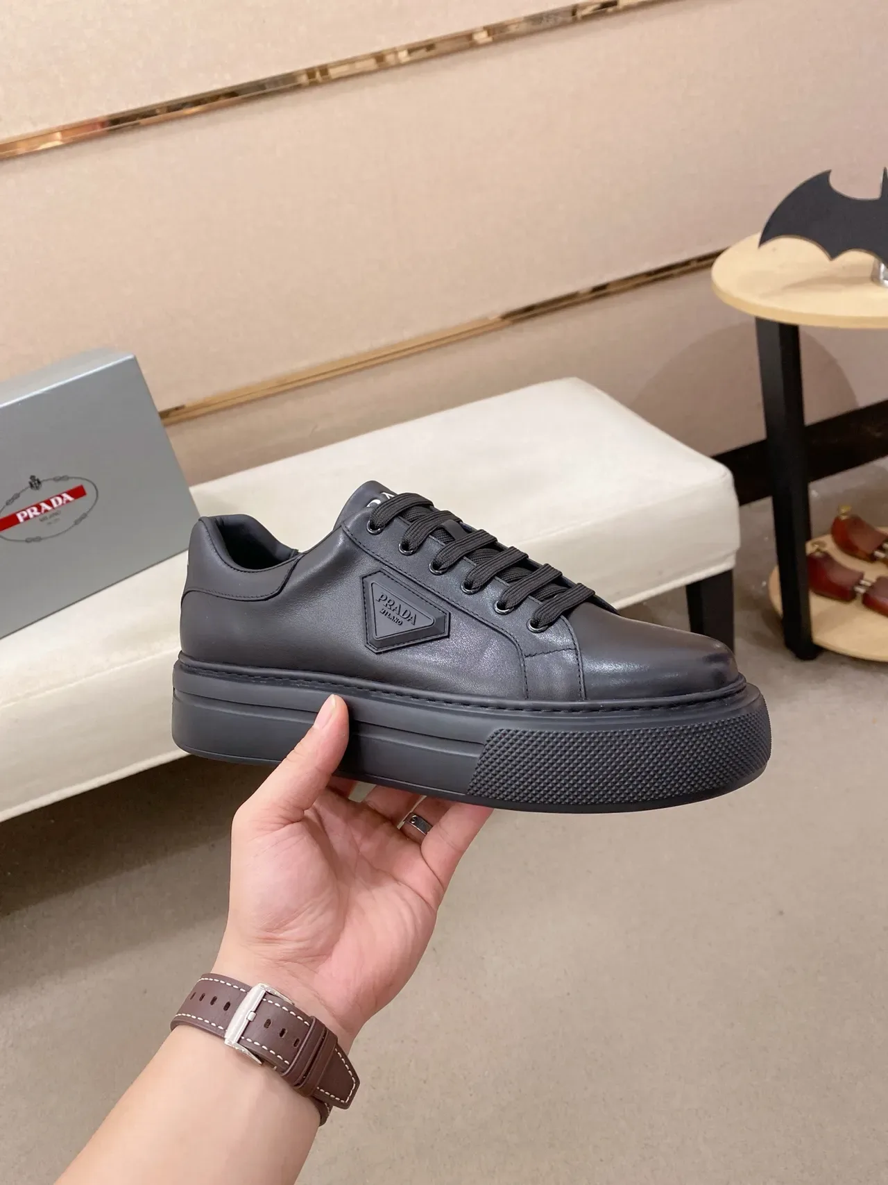 Prada Cloudbust Black Platform Sole Smooth Leather Upper Lifestyle Sneakers 5