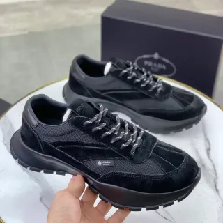 Prada Cloudbust Noir Argent Matériau Mixte Daim et Maille Technique Baskets Lifestyle