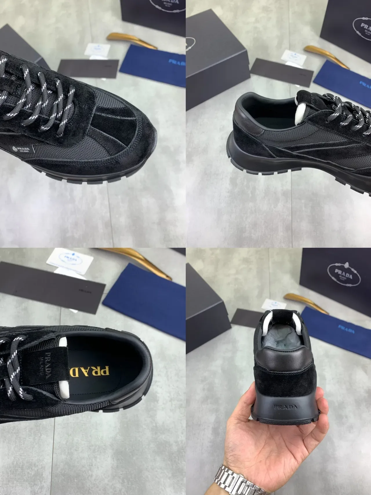 Prada Cloudbust Black Silver Mixed-Material Upper Suede And Technical Mesh Lifestyle Sneakers 2