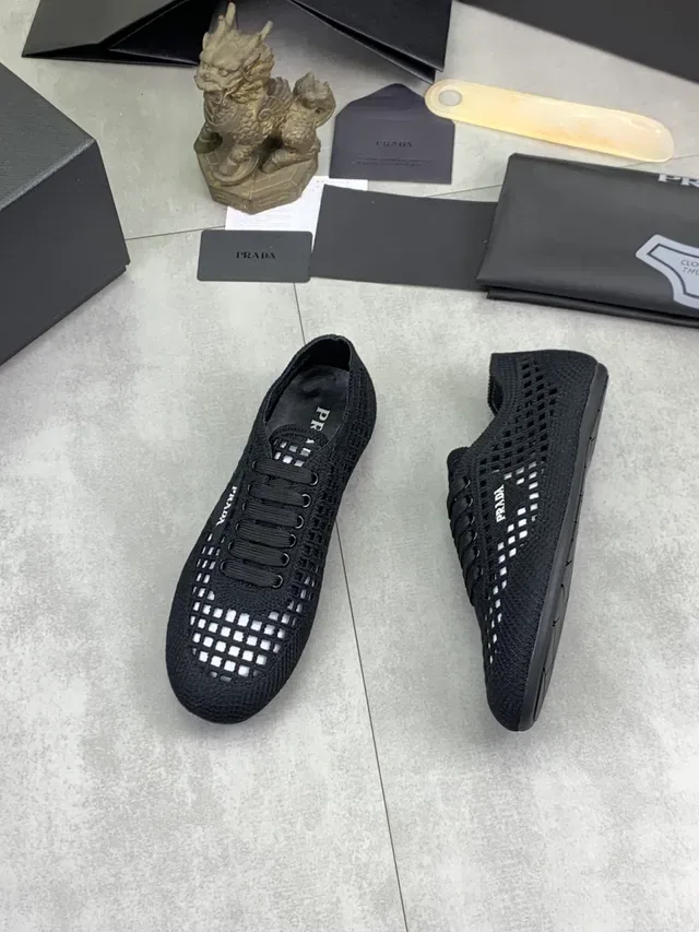 Prada Cloudbust Black White Knit Grid Upper Lace-Up Closure Lifestyle Sneakers 6