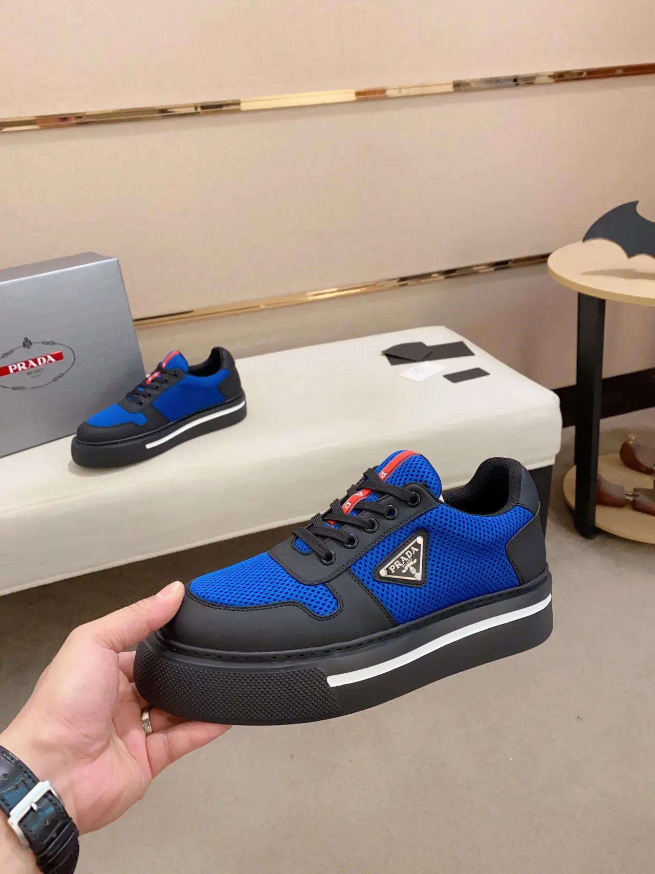 Prada Cloudbust Blue and Black Mesh Platform Lifestyle Sneakers 4