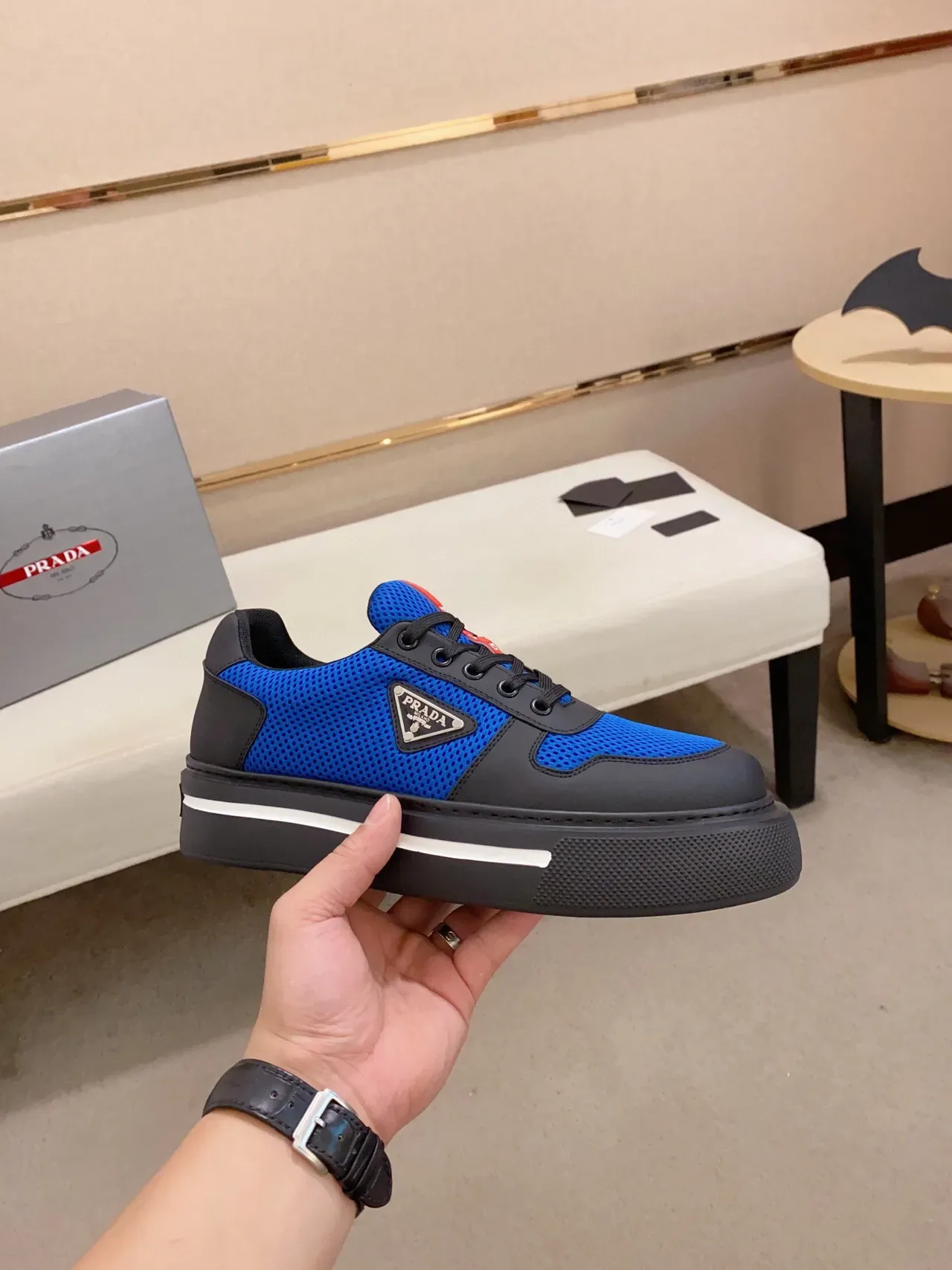 Prada Cloudbust Blue and Black Mesh Platform Lifestyle Sneakers 5