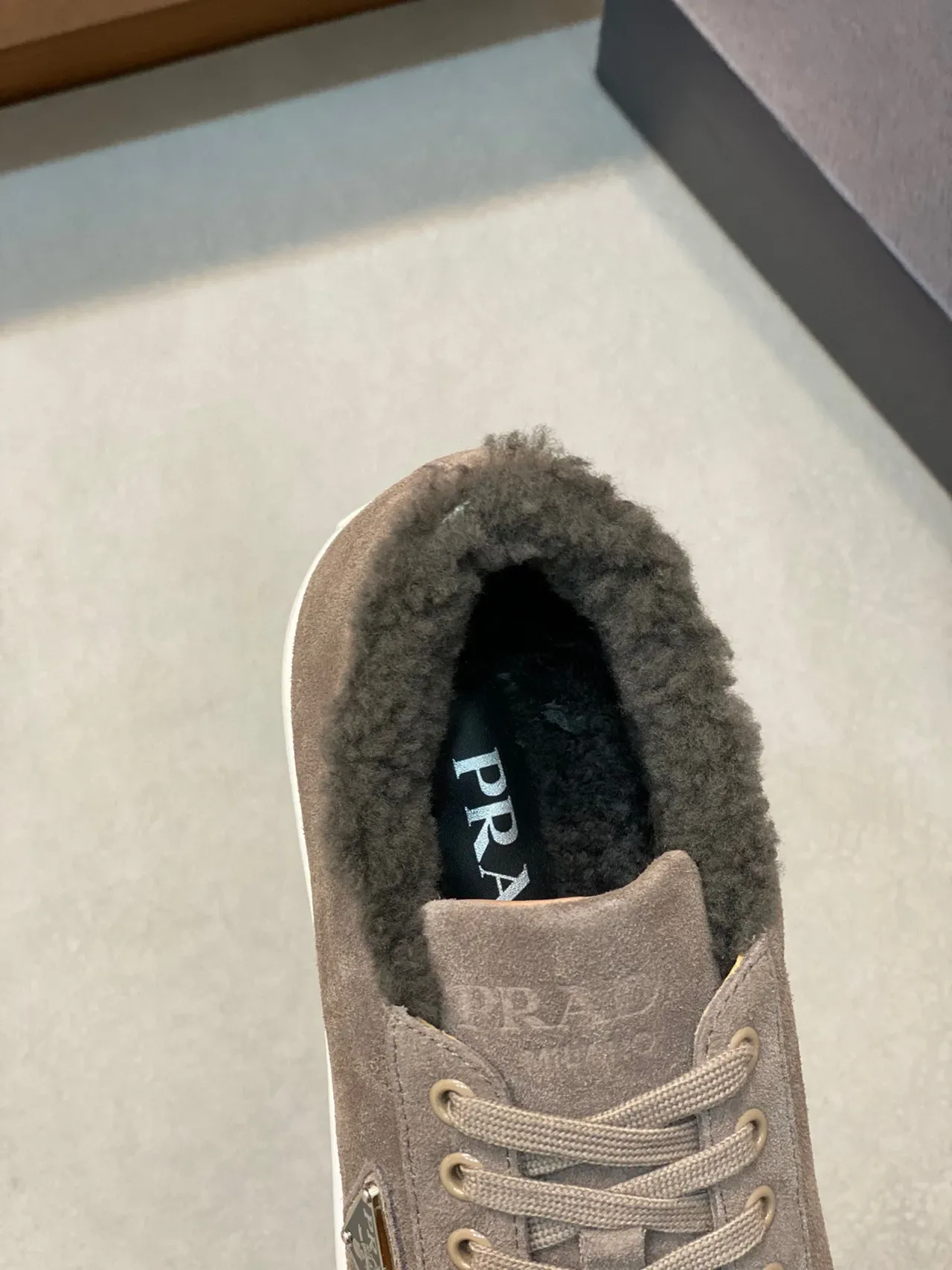 Prada Cloudbust Brown White Suede Upper Shearling-Lined Collar Lifestyle Sneakers 4