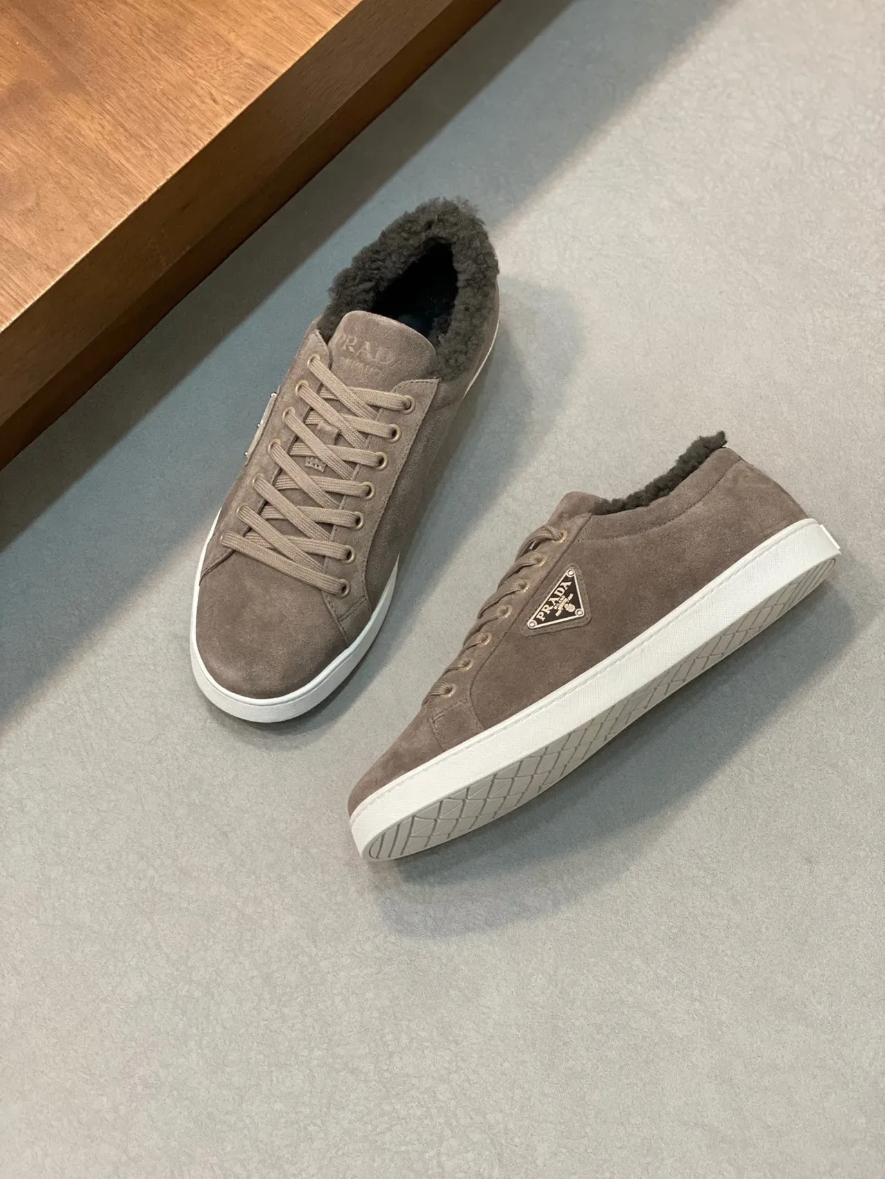 Prada Cloudbust Brown White Suede Upper Shearling-Lined Collar Lifestyle Sneakers 6