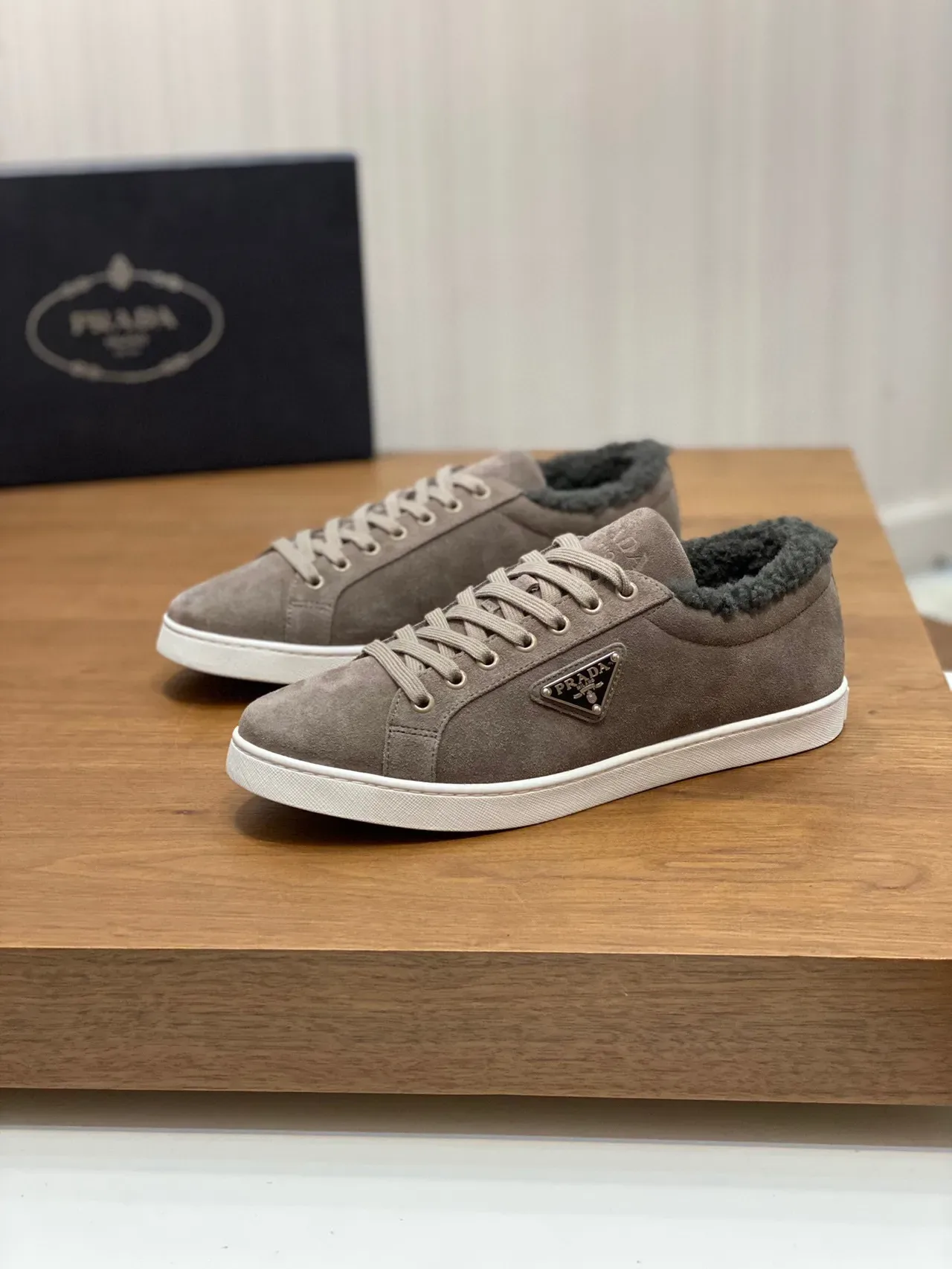 Prada Cloudbust Brown White Suede Upper Shearling-Lined Collar Lifestyle Sneakers 7