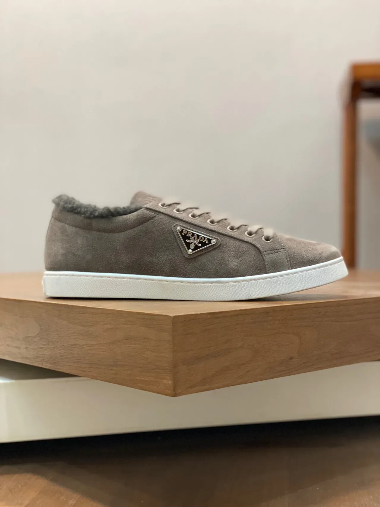Prada Cloudbust Brown White Suede Upper Shearling-Lined Collar Lifestyle Sneakers 9