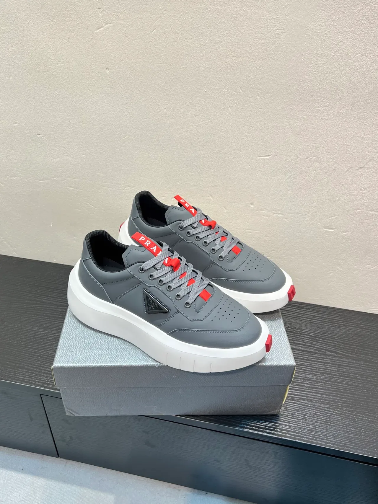 Prada Cloudbust Gray and Red Platform Lifestyle Sneakers 5