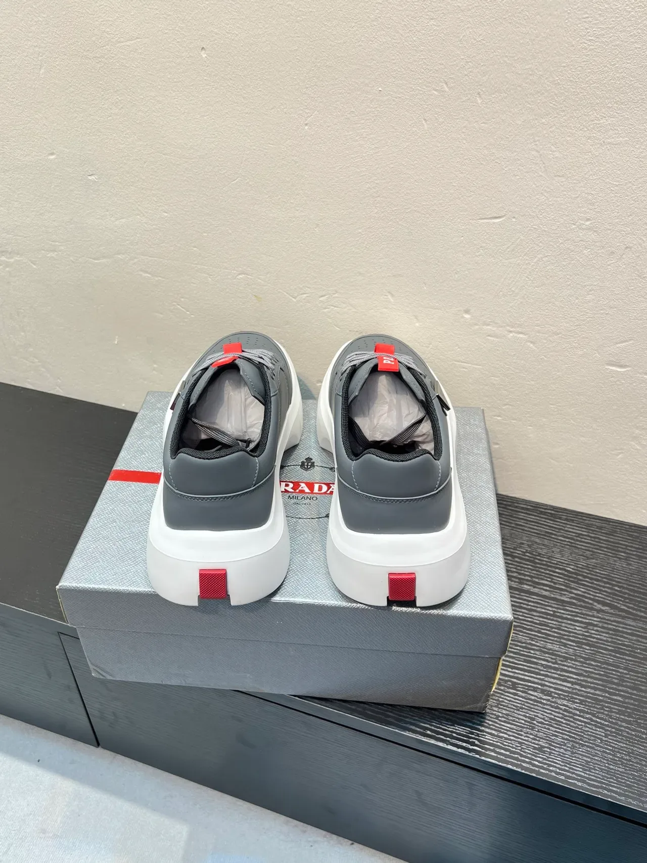 Prada Cloudbust Gray and Red Platform Lifestyle Sneakers 6