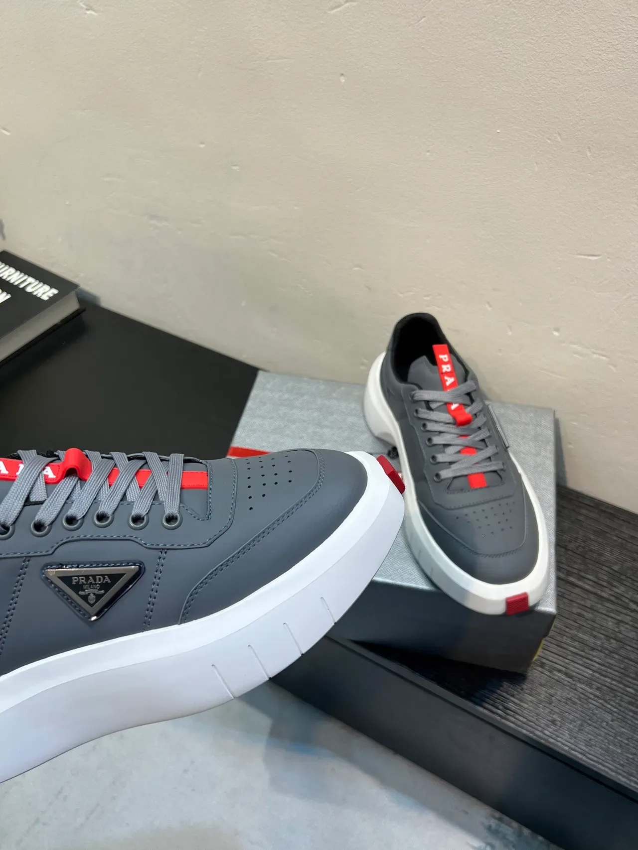 Prada Cloudbust Gray and Red Platform Lifestyle Sneakers 8