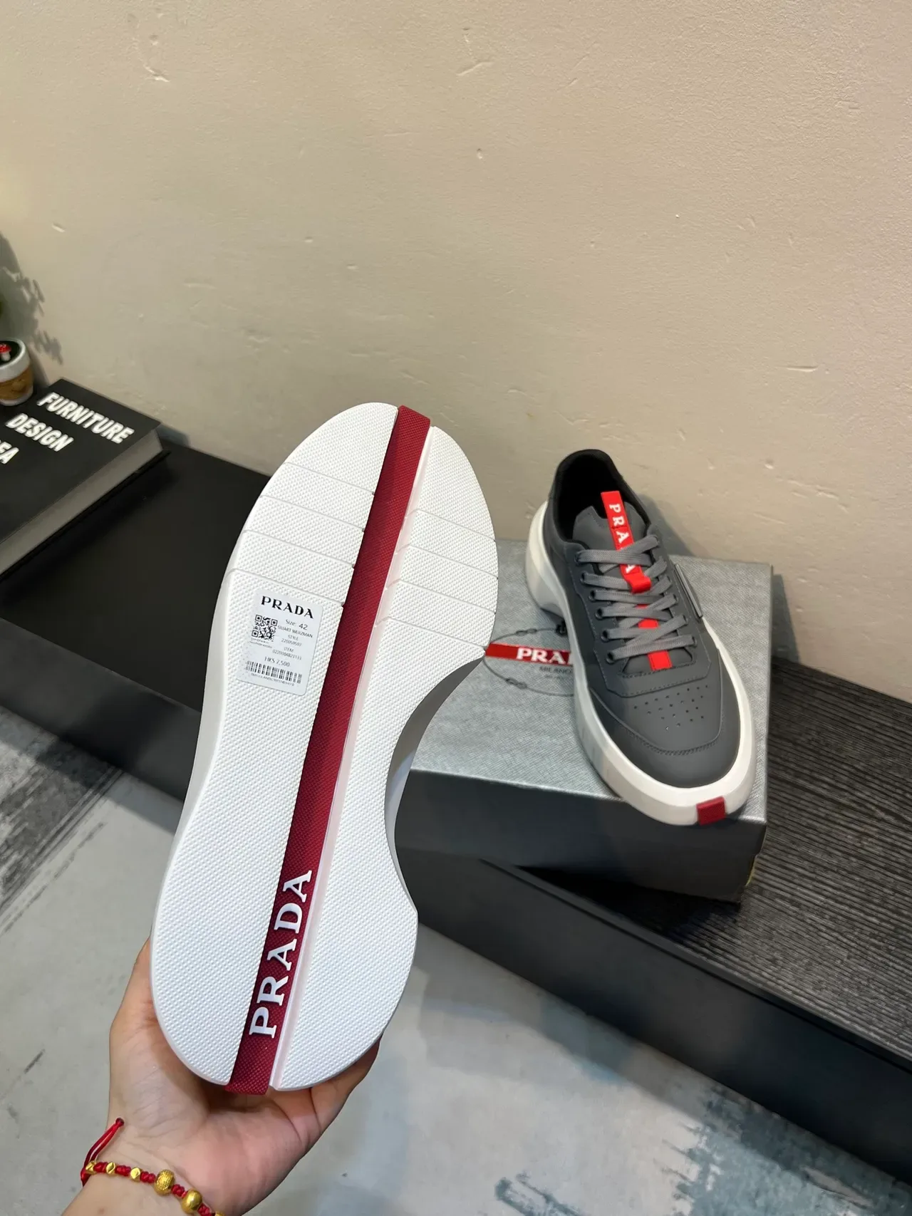 Prada Cloudbust Gray and Red Platform Lifestyle Sneakers 9