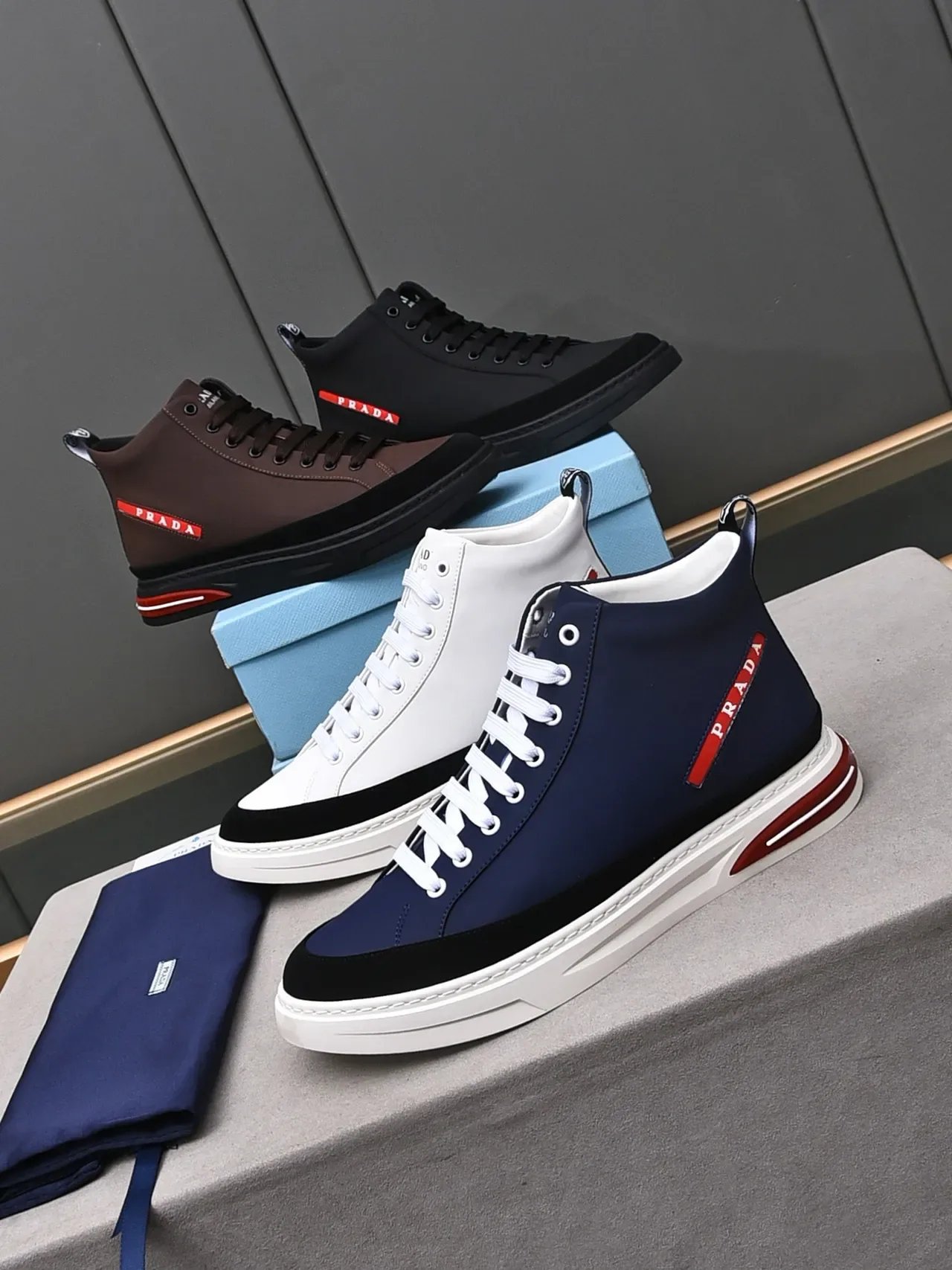 Prada Cloudbust High-Top White Black Red Lifestyle Sneakers 2