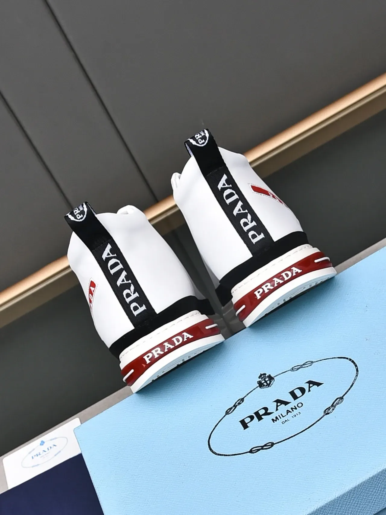 Prada Cloudbust High-Top White Black Red Lifestyle Sneakers 3