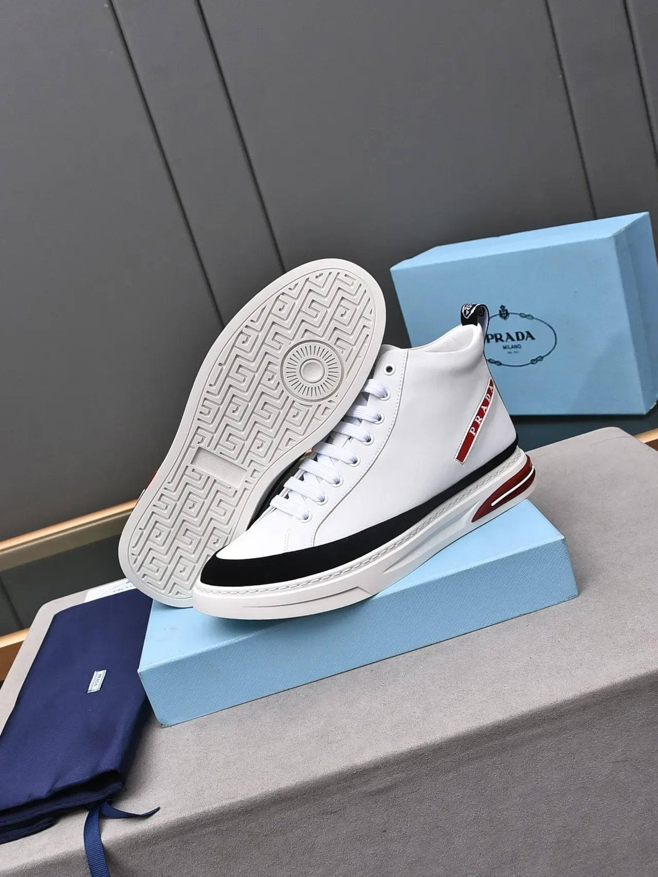Prada Cloudbust High-Top White Black Red Lifestyle Sneakers 4