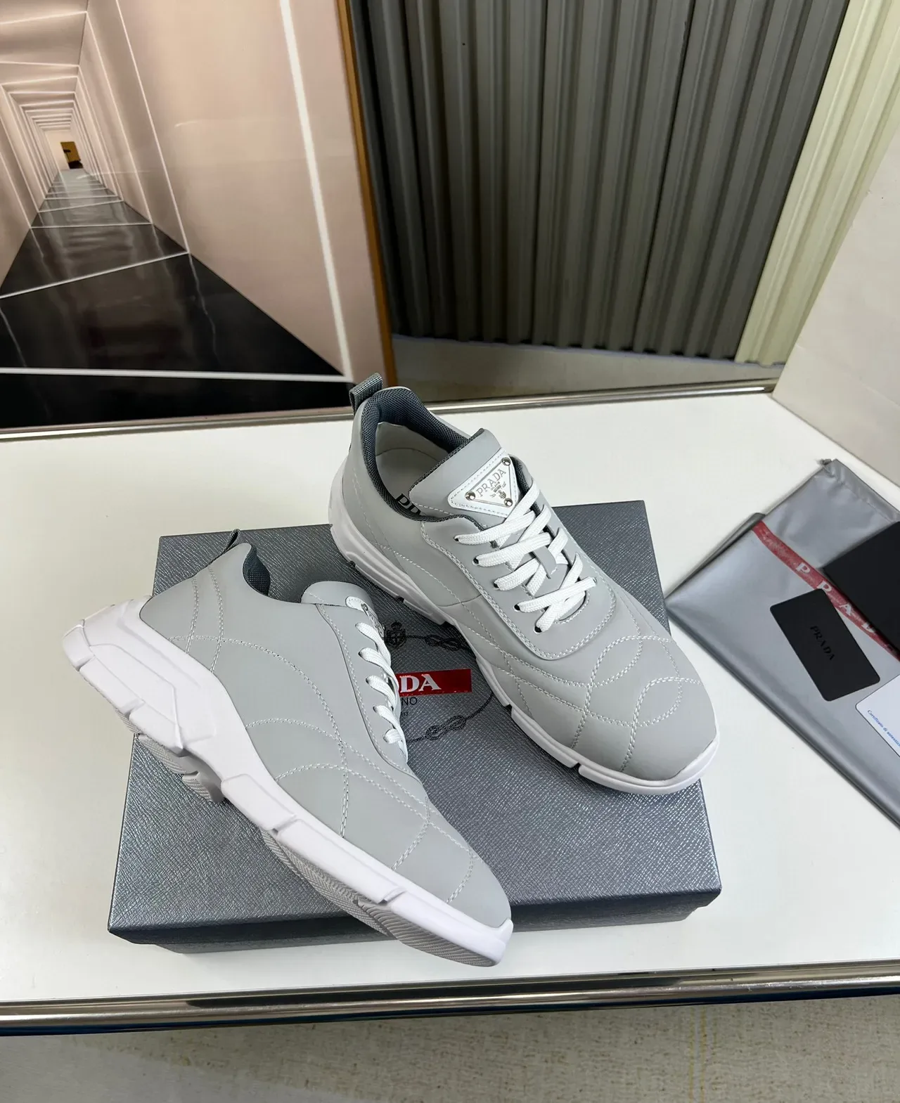Prada Cloudbust Light Gray Quilted Chunky Sneakers 5