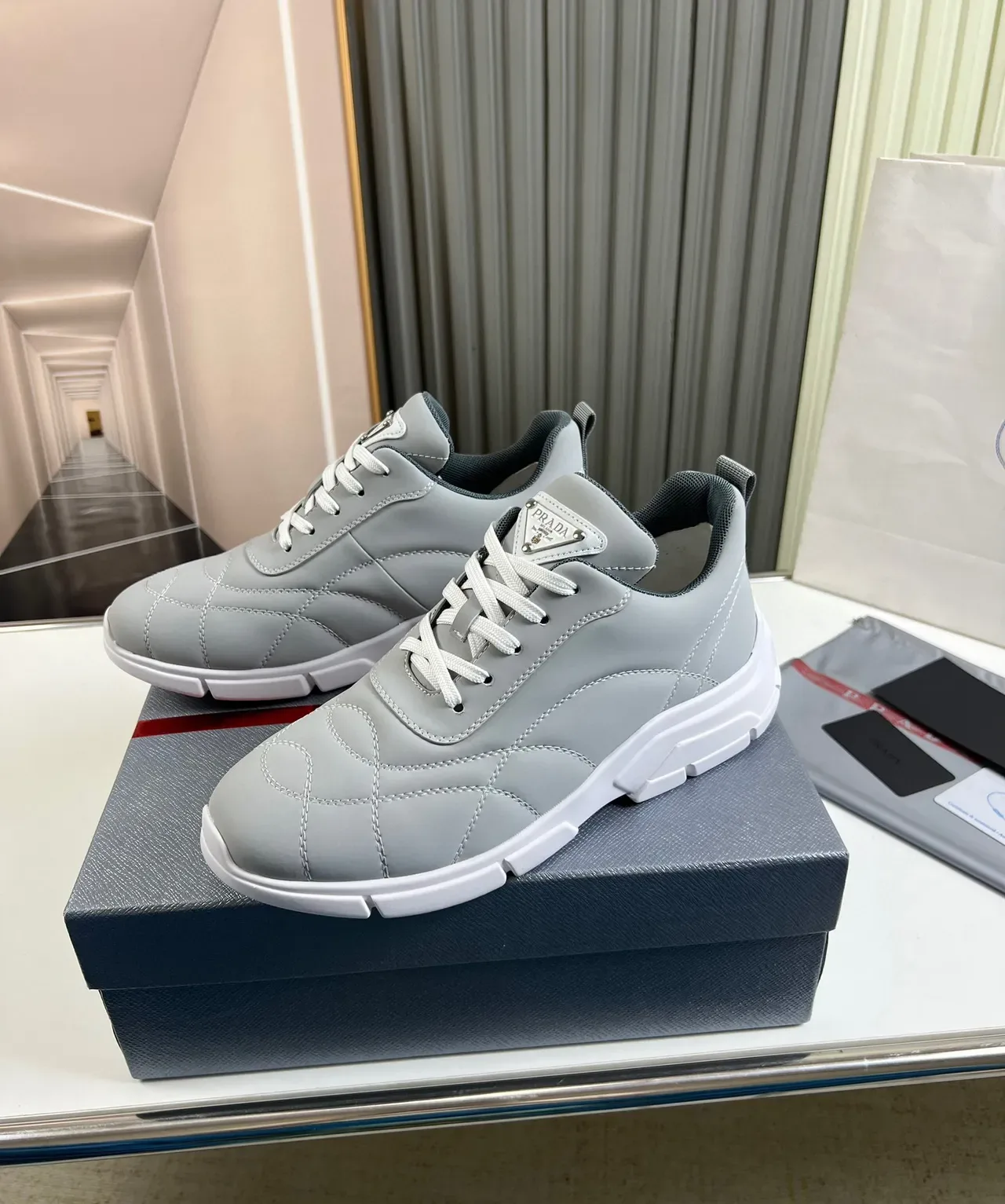 Prada Cloudbust Light Gray Quilted Chunky Sneakers 7