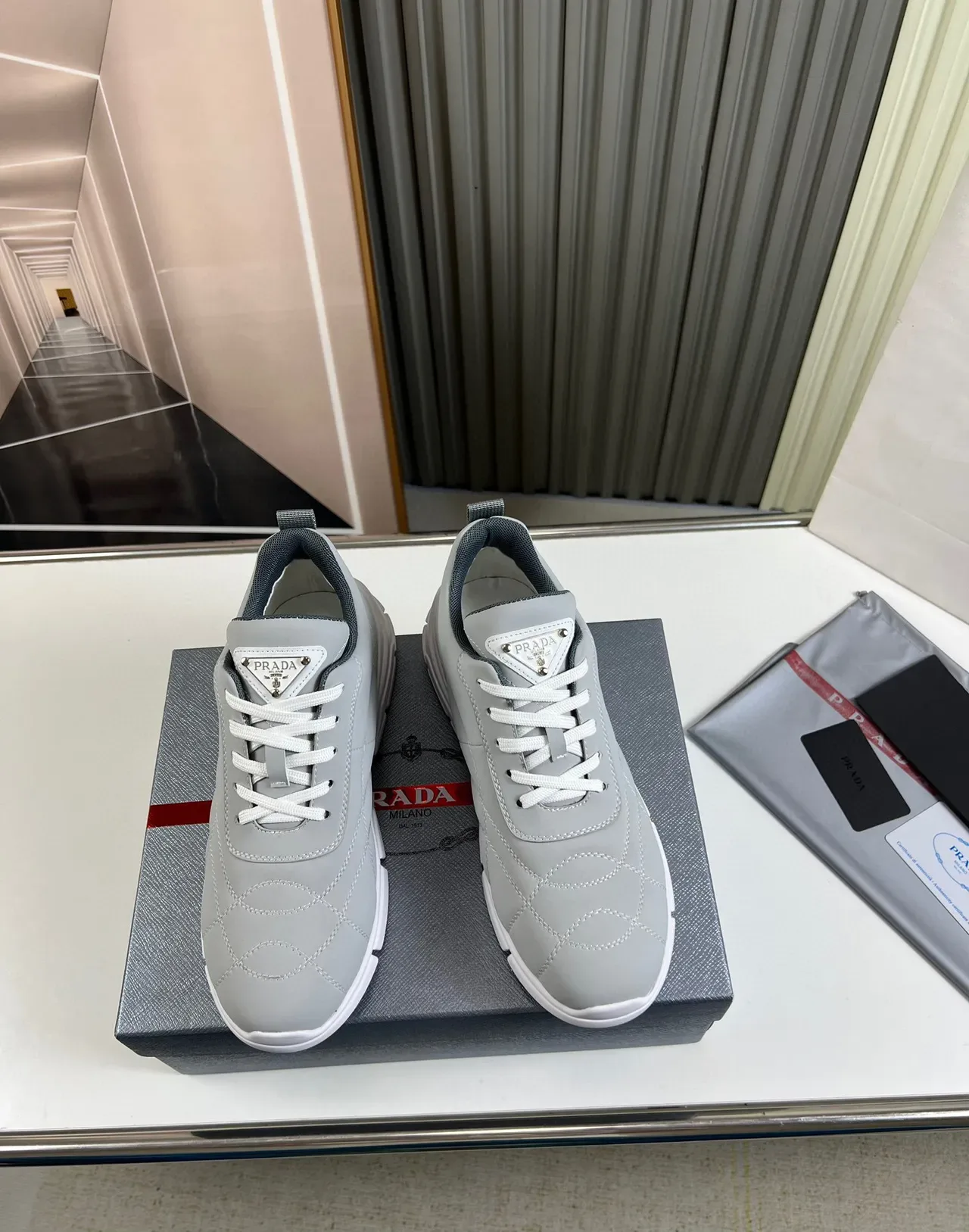Prada Cloudbust Light Gray Quilted Chunky Sneakers 9