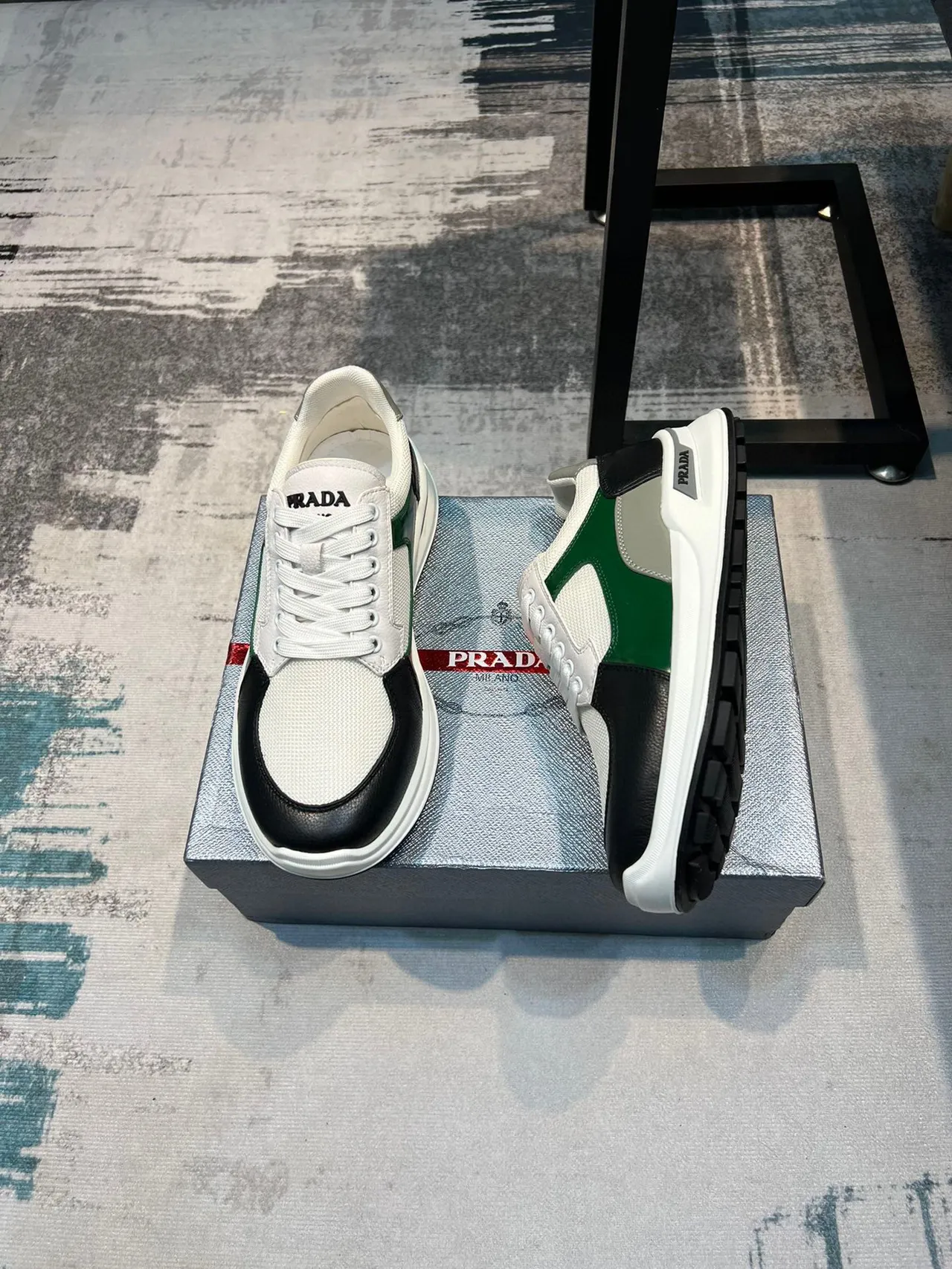 Prada Cloudbust Multi-Panel White Green Black Lifestyle Sneakers 4