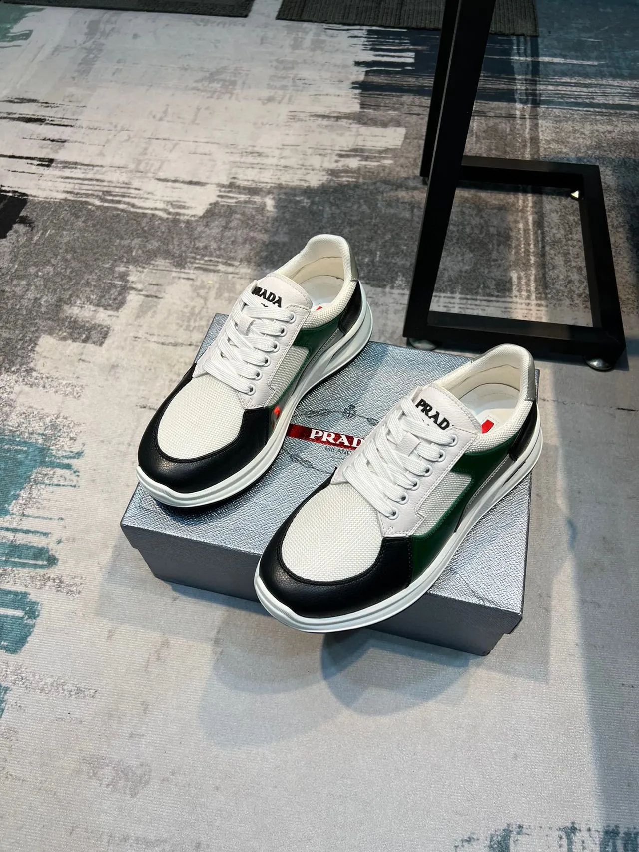 Prada Cloudbust Multi-Panel White Green Black Lifestyle Sneakers 5