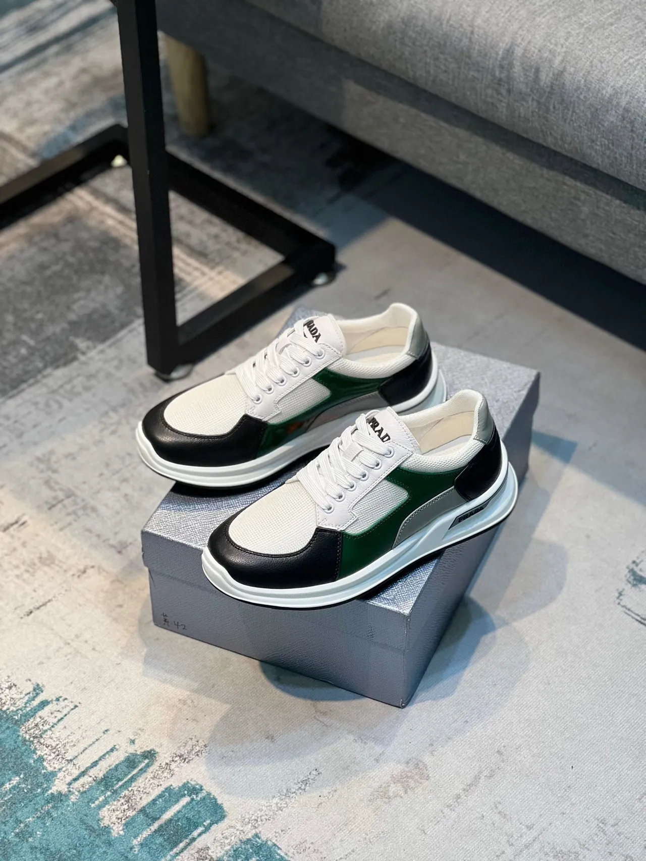 Prada Cloudbust Multi-Panel White Green Black Lifestyle Sneakers 7