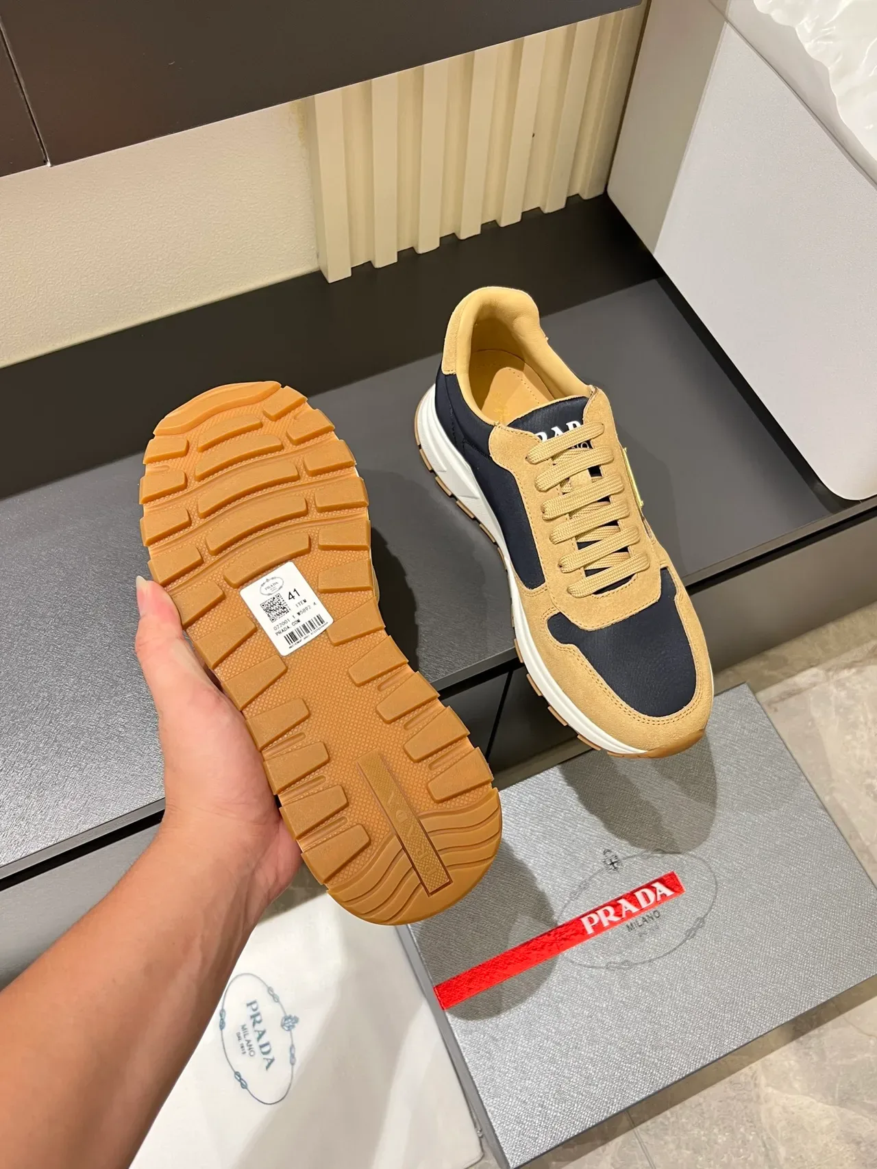 Prada Cloudbust Navy and Beige Lifestyle Sneakers 3