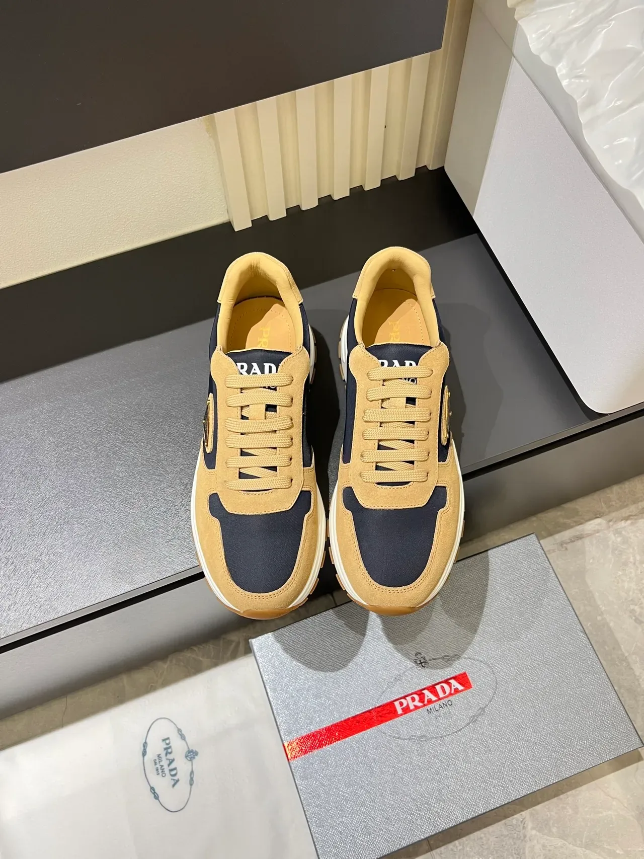 Prada Cloudbust Navy and Beige Lifestyle Sneakers 5