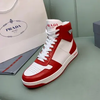 Prada Cloudbust लाल এবং সাদা চামড়ার হাই-টপ লাইফস্টাইল স্নিকার