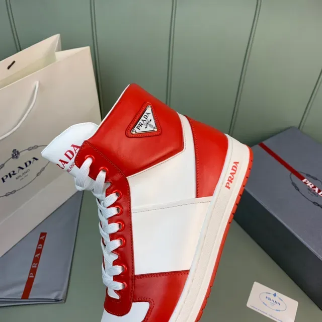 Prada Cloudbust Red and White Leather High-Top Lifestyle Sneakers 2