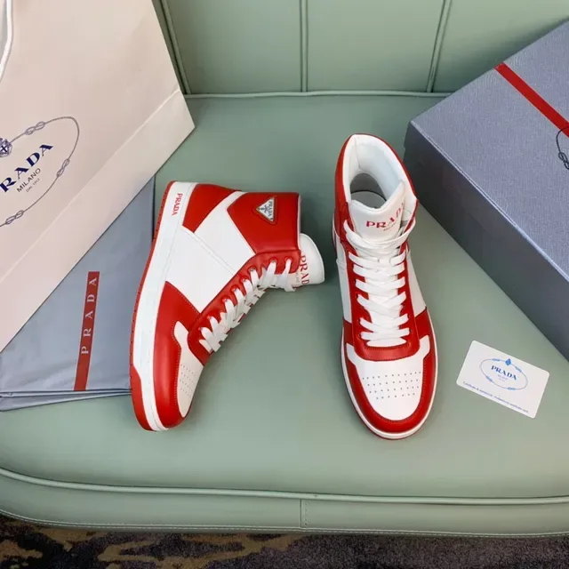 Prada Cloudbust Red and White Leather High-Top Lifestyle Sneakers 3