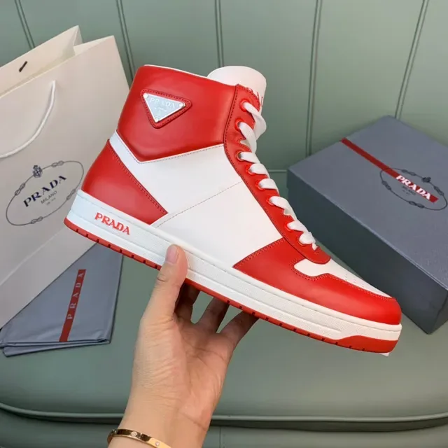 Prada Cloudbust Red and White Leather High-Top Lifestyle Sneakers 4