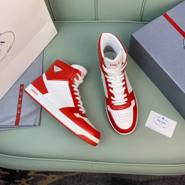 Prada Cloudbust Red and White Leather High-Top Lifestyle Sneakers 5