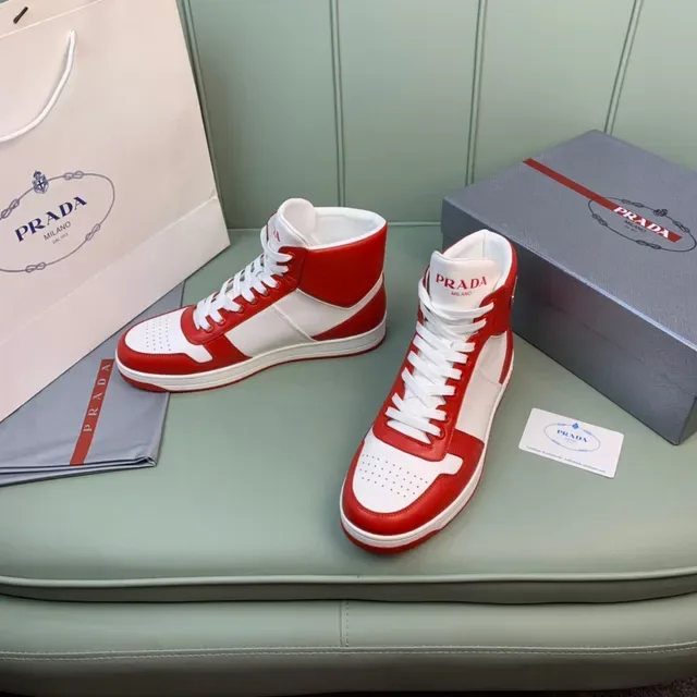 Prada Cloudbust Red and White Leather High-Top Lifestyle Sneakers 6